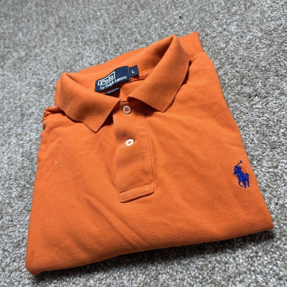 Polo Ralph Lauren Golf‎ Polo Shirt Mens Size Large Orange Cotton Faded